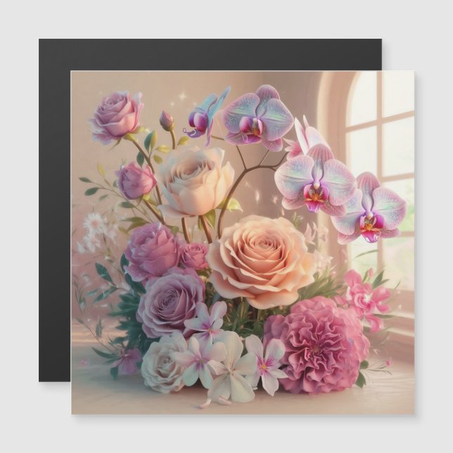 3D Spring Flowers Wenskaart met Rozen (Voorkant / Achterkant)