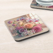 3D Spring Flowers Wenskaart met Rozen Bier Onderzetter (Linkerzijde)