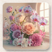 3D Spring Flowers Wenskaart met Rozen Bier Onderzetter (Voorkant)