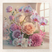 3D Spring Flowers Wenskaart met Rozen Glazen Onderzetter (Voorkant)