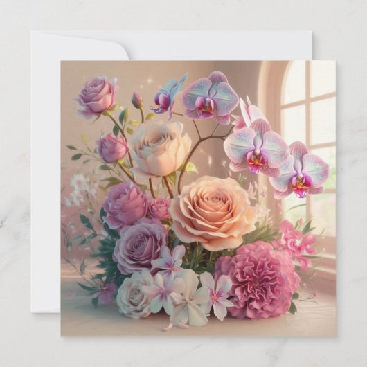 3D Spring Flowers Wenskaart met Rozen Kaart (Achterkant)
