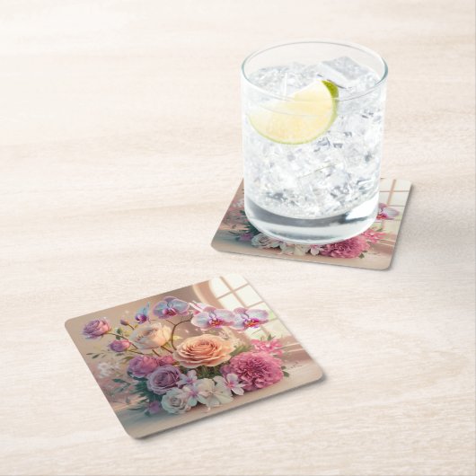 3D Spring Flowers Wenskaart met Rozen Kartonnen Onderzetters (Insitu)