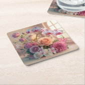 3D Spring Flowers Wenskaart met Rozen Kartonnen Onderzetters (Schuin)