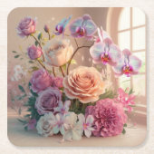 3D Spring Flowers Wenskaart met Rozen Kartonnen Onderzetters (Voorkant)