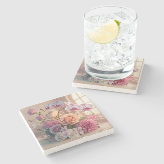 3D Spring Flowers Wenskaart met Rozen Stenen Onderzetter (Zijkant)