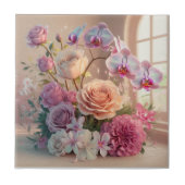 3D Spring Flowers Wenskaart met Rozen Tegeltje (Voorkant)