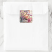 3D Spring Flowers Wenskaart met Rozen Vierkante Sticker (Tas)