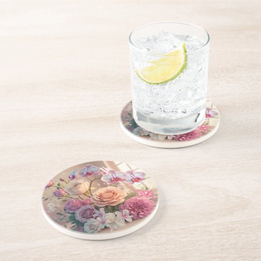 3D Spring Flowers Wenskaart met Rozen Zandsteen Onderzetter (Zijkant)