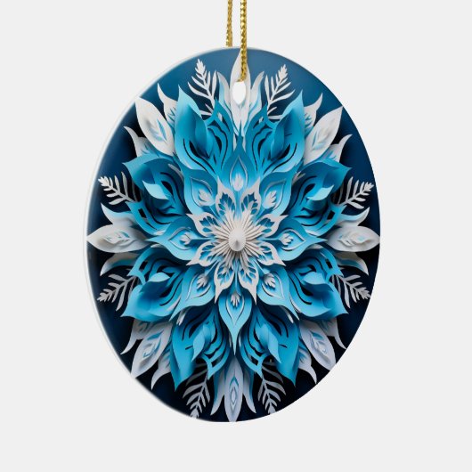 3D Stijl Blauw Wit Bloem Kerstvakantie Keramisch Ornament (Rechts)