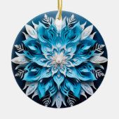 3D Stijl Blauw Wit Bloem Kerstvakantie Keramisch Ornament (Voorkant)