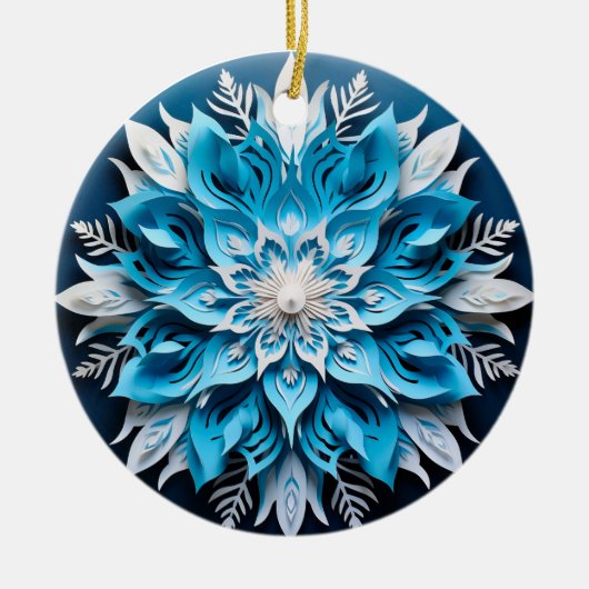 3D Stijl Blauw Wit Bloem Kerstvakantie Keramisch Ornament (Voorkant)