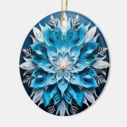 3D Stijl Blauw Wit Bloem Kerstvakantie Keramisch Ornament (Links)