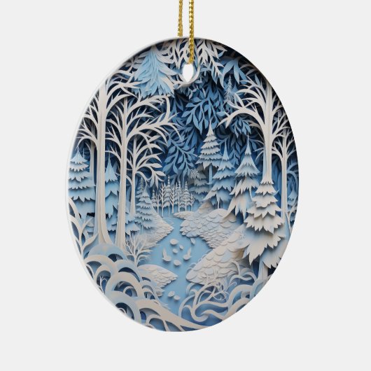 3D Stijl Blauwe Winter River Scène Kerstvakantie Keramisch Ornament (Rechts)