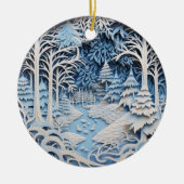 3D Stijl Blauwe Winter River Scène Kerstvakantie Keramisch Ornament (Voorkant)