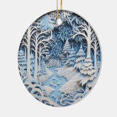 3D Stijl Blauwe Winter River Scène Kerstvakantie Keramisch Ornament (Links)