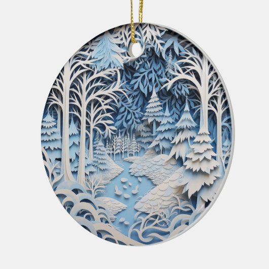 3D Stijl Blauwe Winter River Scène Kerstvakantie Keramisch Ornament (Links)