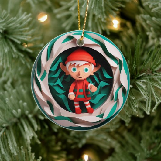3D Stijl Elf Kerstvakantie Keramisch Ornament (Boom)