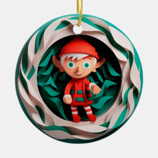 3D Stijl Elf Kerstvakantie Keramisch Ornament (Voorkant)