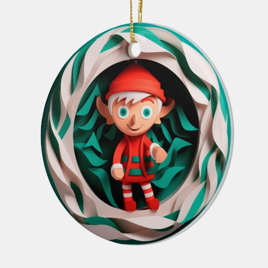 3D Stijl Elf Kerstvakantie Keramisch Ornament (Links)