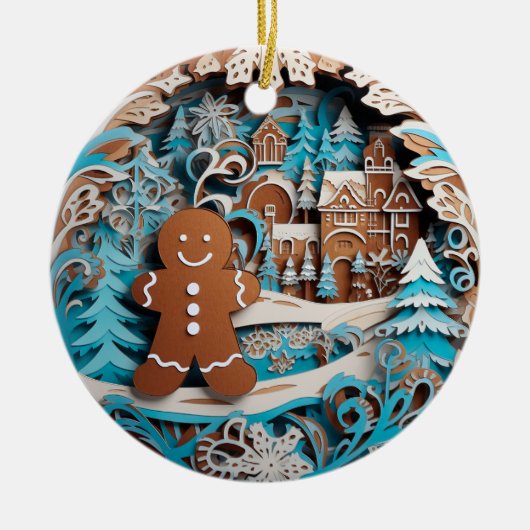 3D Stijl Gingerbread Man, Huis Kerstvakantie Keramisch Ornament (Voorkant)
