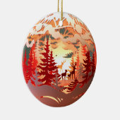 3D Stijl Herten in Bos Land Kerstvakantie Keramisch Ornament (Rechts)