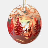 3D Stijl Herten in Bos Land Kerstvakantie Keramisch Ornament (Links)