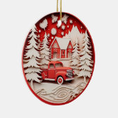 3D Stijl Herten in Bos Land Kerstvakantie Keramisch Ornament (Rechts)