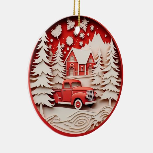 3D Stijl Herten in Bos Land Kerstvakantie Keramisch Ornament (Rechts)