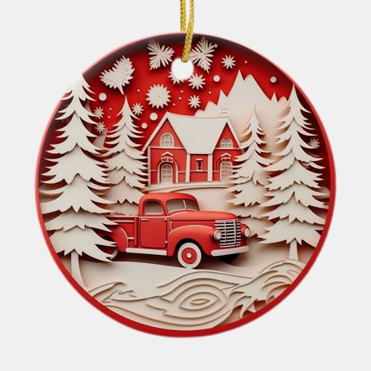 3D Stijl Herten in Bos Land Kerstvakantie Keramisch Ornament (Voorkant)