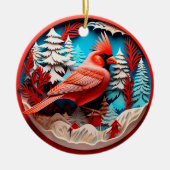 3D Stijl Kardinaal Vogelland Kerstvakantie Keramisch Ornament (Voorkant)