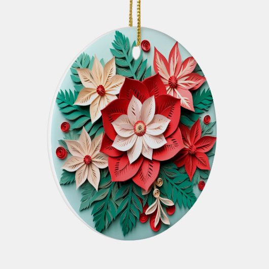 3D Stijl Poinsettia Bloemen Kerstvakantie Keramisch Ornament (Rechts)