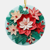 3D Stijl Poinsettia Bloemen Kerstvakantie Keramisch Ornament (Voorkant)