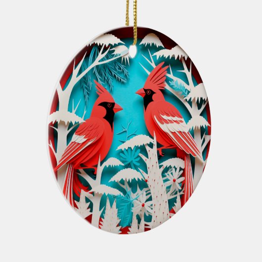 3D Stijl Rode Kardinaal Vogel Kerstvakantie Keramisch Ornament (Rechts)