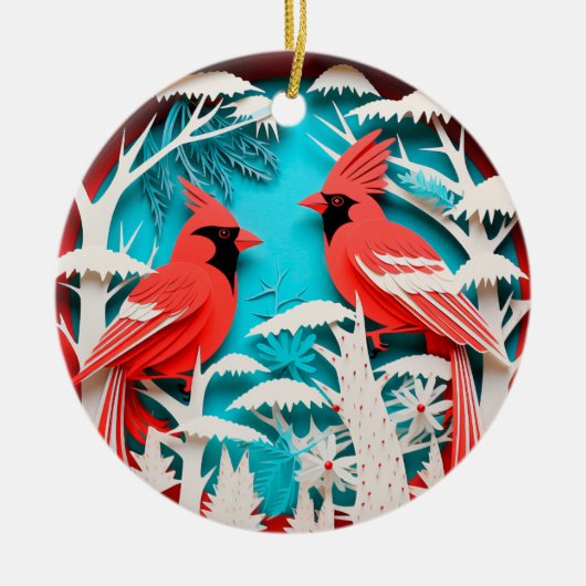 3D Stijl Rode Kardinaal Vogel Kerstvakantie Keramisch Ornament (Voorkant)