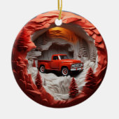 3D Stijl Rode Pickup Vrachtwagen Kerstvakantie Keramisch Ornament (Voorkant)