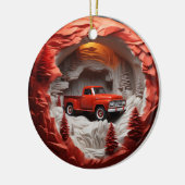 3D Stijl Rode Pickup Vrachtwagen Kerstvakantie Keramisch Ornament (Links)