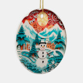 3D Stijl Sneeuwman Winter Kerstvakantie Keramisch Ornament (Rechts)