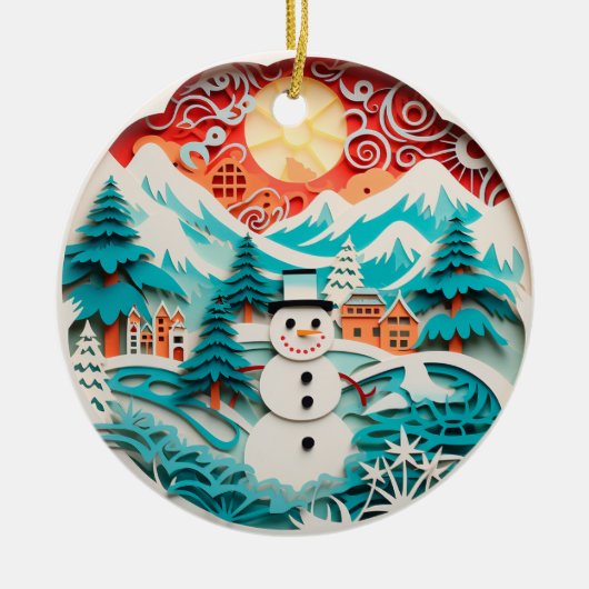 3D Stijl Sneeuwman Winter Kerstvakantie Keramisch Ornament (Voorkant)