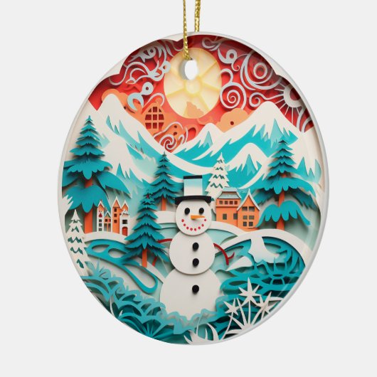 3D Stijl Sneeuwman Winter Kerstvakantie Keramisch Ornament (Links)