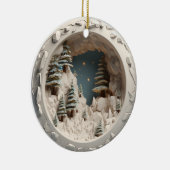 3D Stijl Winter Bomen & Sterren Kerstvakantie Keramisch Ornament (Rechts)