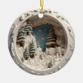 3D Stijl Winter Bomen & Sterren Kerstvakantie Keramisch Ornament (Voorkant)