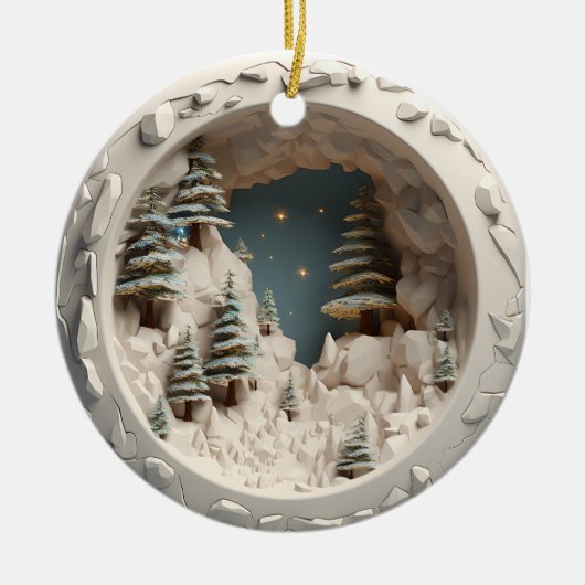 3D Stijl Winter Bomen & Sterren Kerstvakantie Keramisch Ornament (Voorkant)