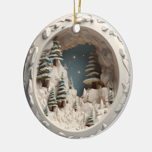 3D Stijl Winter Bomen & Sterren Kerstvakantie Keramisch Ornament (Links)