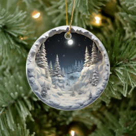 3D Stijl Winter Nacht Kerstvakantie Keramisch Ornament