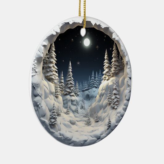 3D Stijl Winter Nacht Kerstvakantie Keramisch Ornament (Rechts)