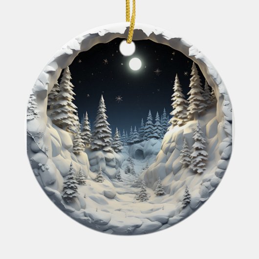 3D Stijl Winter Nacht Kerstvakantie Keramisch Ornament (Voorkant)