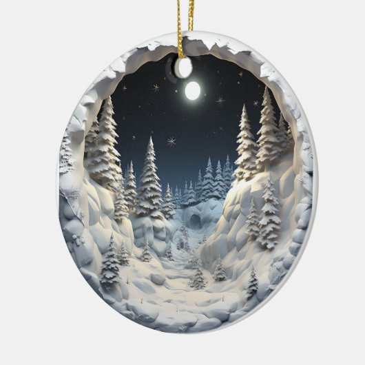 3D Stijl Winter Nacht Kerstvakantie Keramisch Ornament (Links)