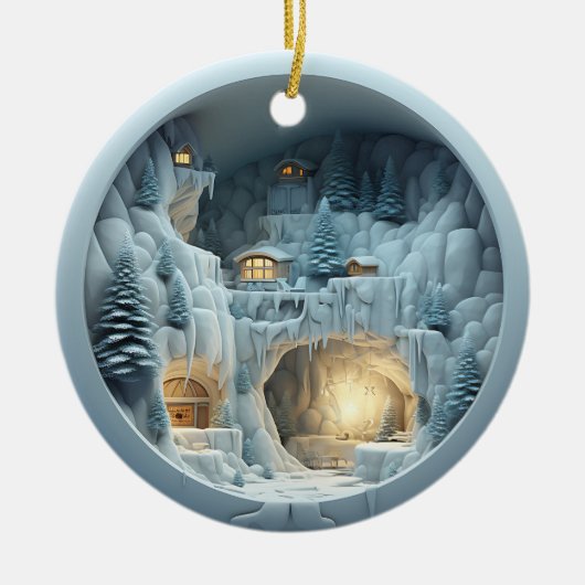 3D Stijl Winter Nacht Kerstvakantie Keramisch Ornament (Voorkant)