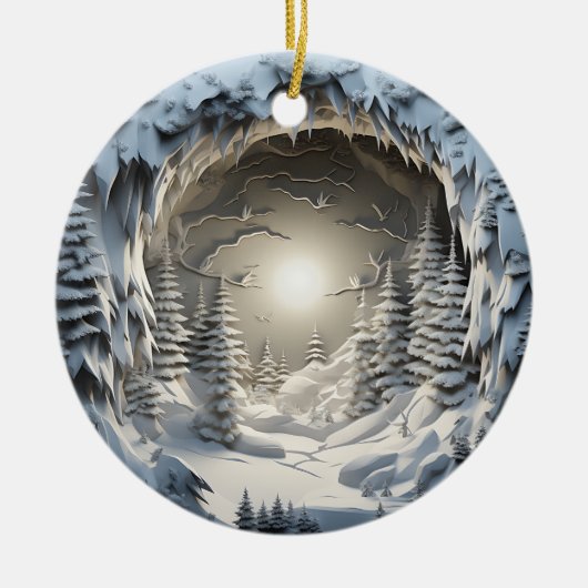 3D Stijl Winter Nacht Kerstvakantie Keramisch Ornament (Voorkant)