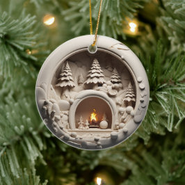 3D Stijl Winter Open haard Kerstvakantie Keramisch Ornament